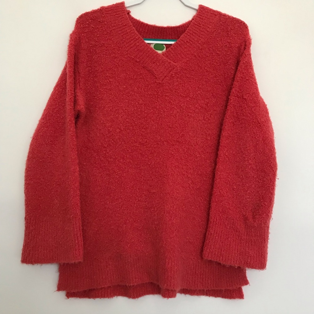 Anthropologie Women's Red V-Neck Cozy Sweater Size S